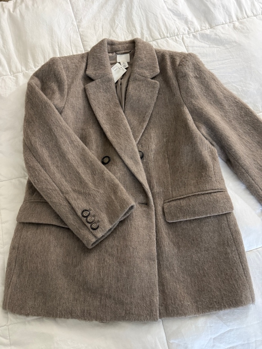H&M Taupe Double-Breasted Wool-Blend Blazer